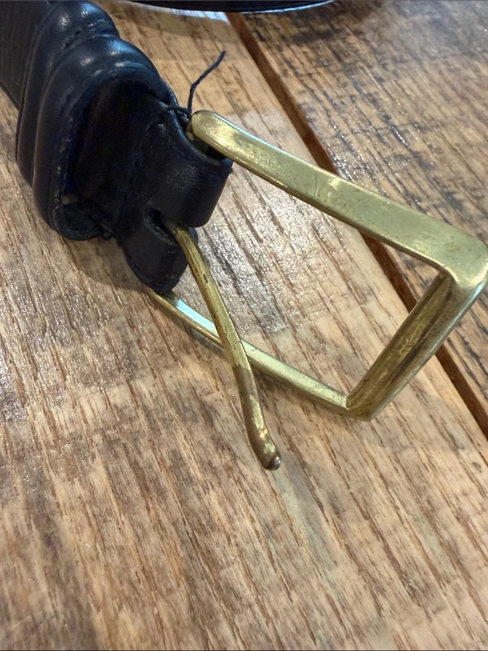 Classic Black Leather Men's Belt with Brass Buckle